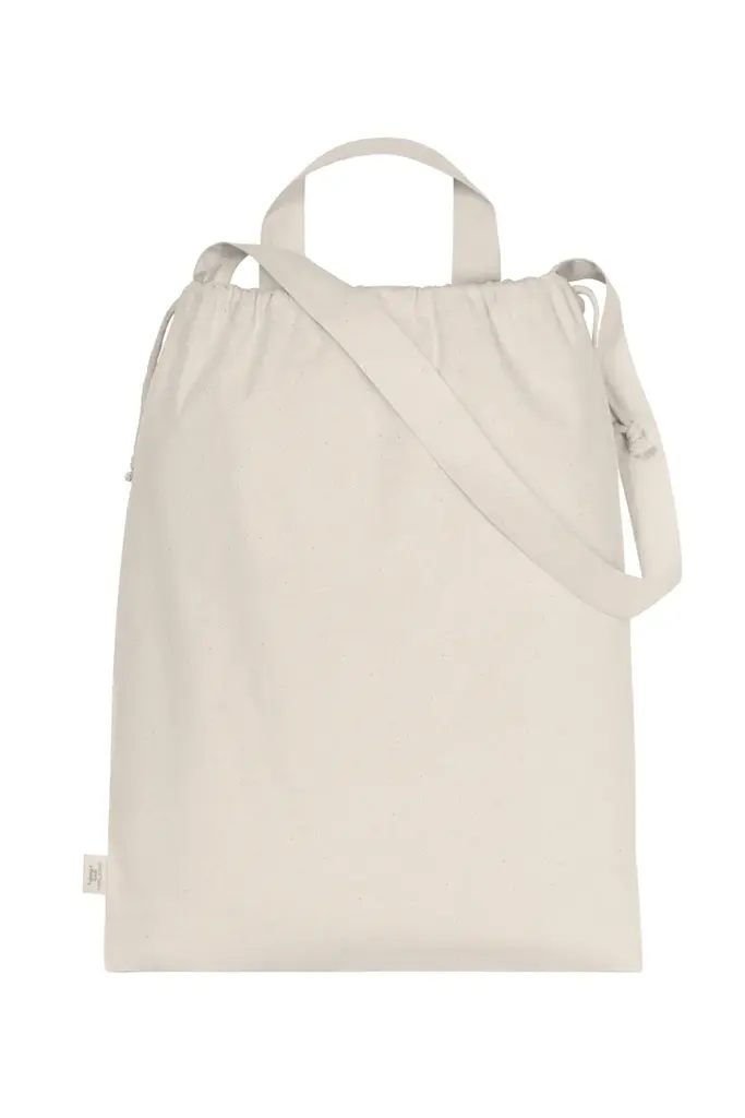 Halfar promotional organic drawstring tote, custom print logo.