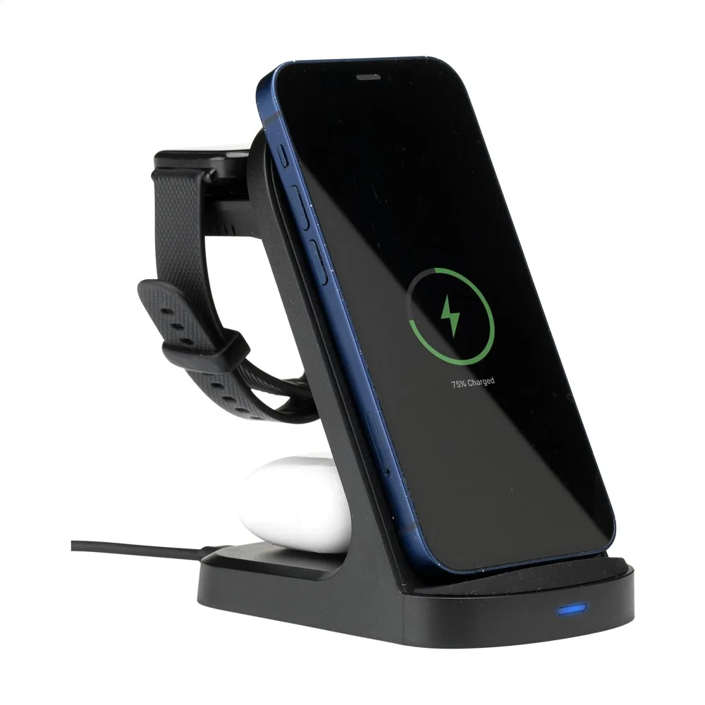 Triple-Up RCS Recycled ABS Wireless Charger Stand — productfoto 3