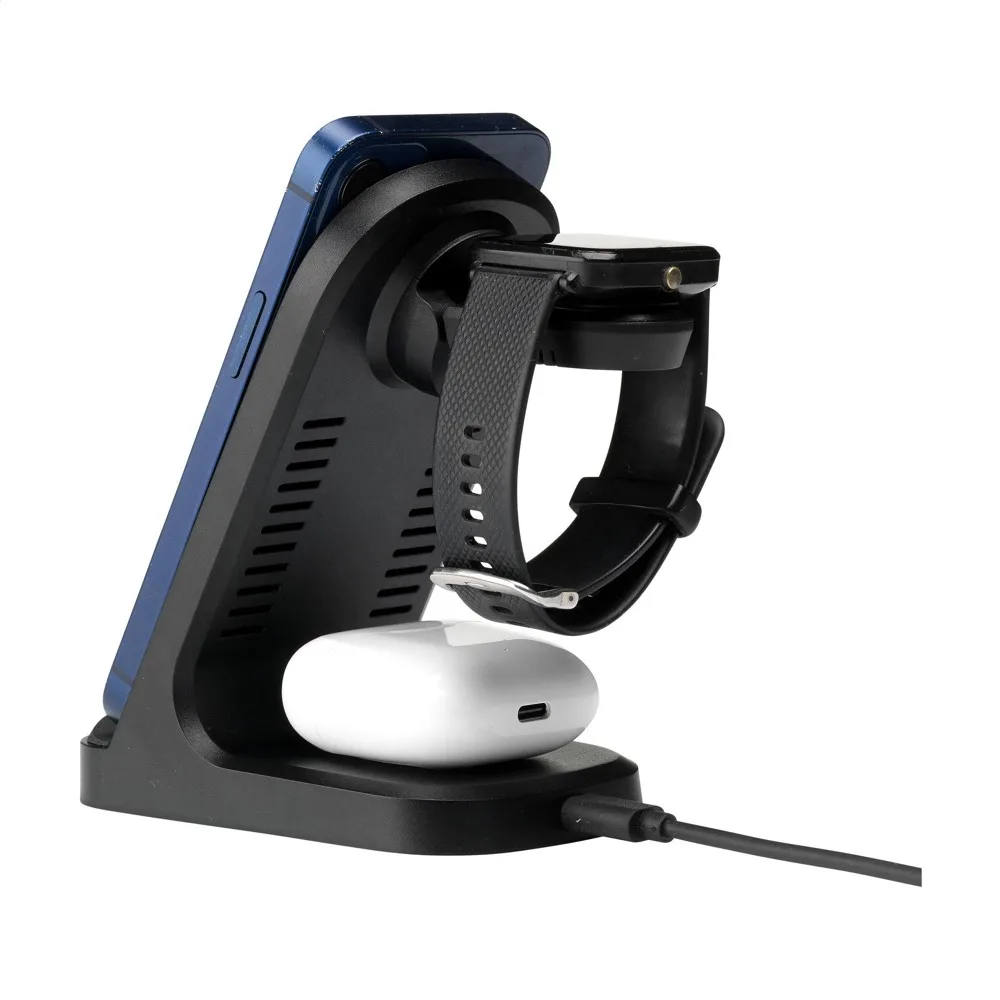 Triple-Up RCS Recycled ABS Wireless Charger Stand — productfoto 4