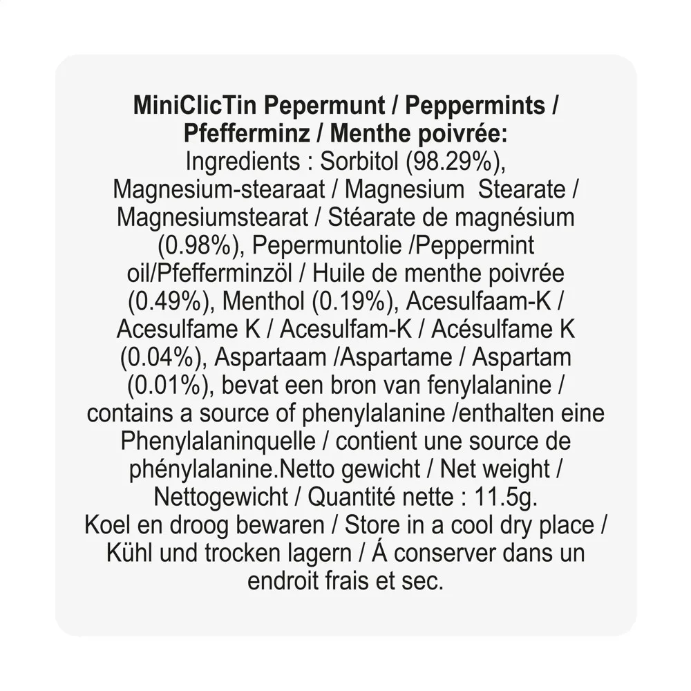 Mini ClicTin pepermuntjes productfoto 5 - Hidalgo-werbeartikel Mini ClicTin pepermuntjes — productfoto 5