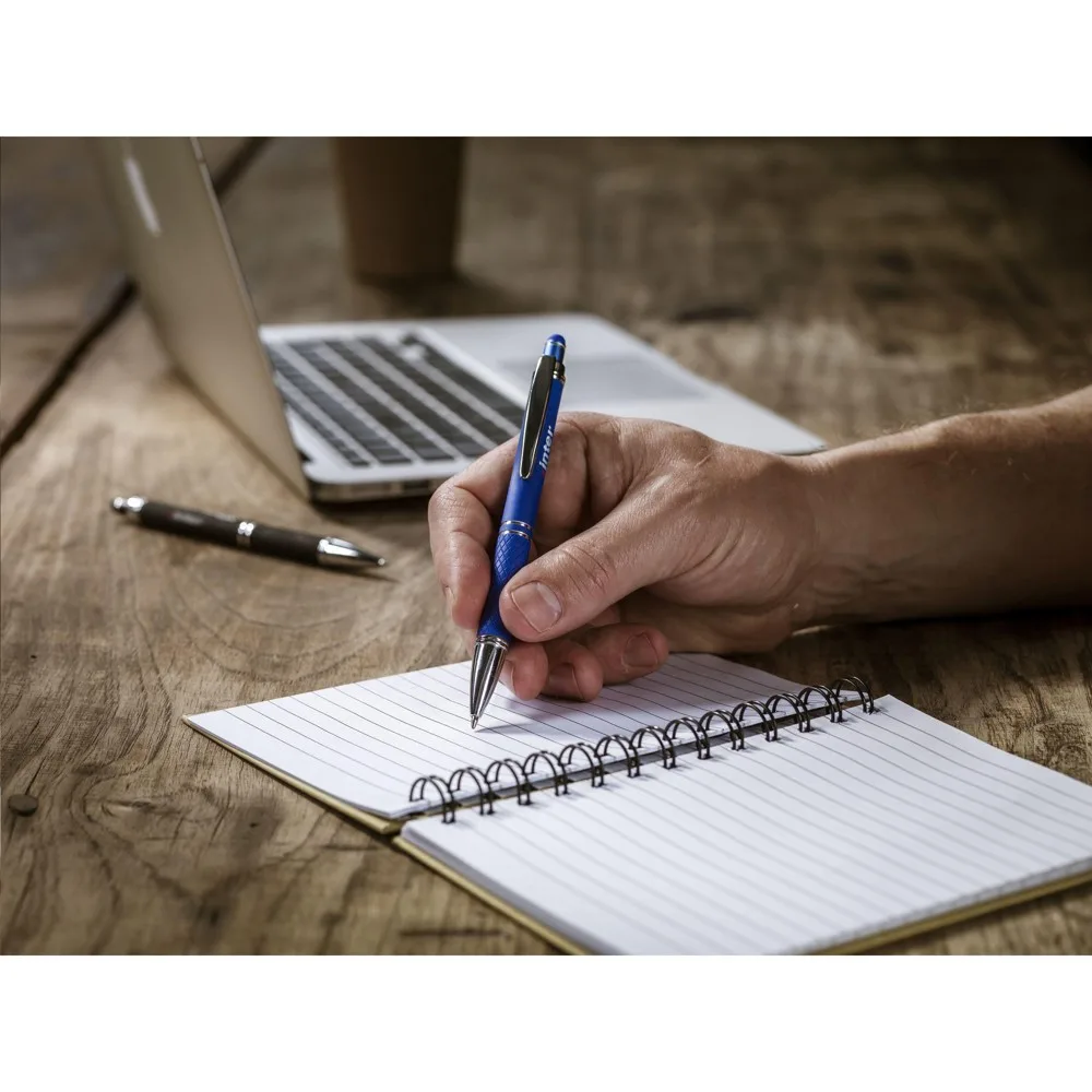 Kugelschreiber bedrucken Luna Soft Touch Alu Stylus Blau — Produktfoto 2