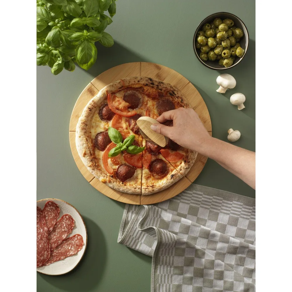 Pizzabrett Tramonti bedrucken FSC Bambus Saftrille 35cm — Produktfoto 2