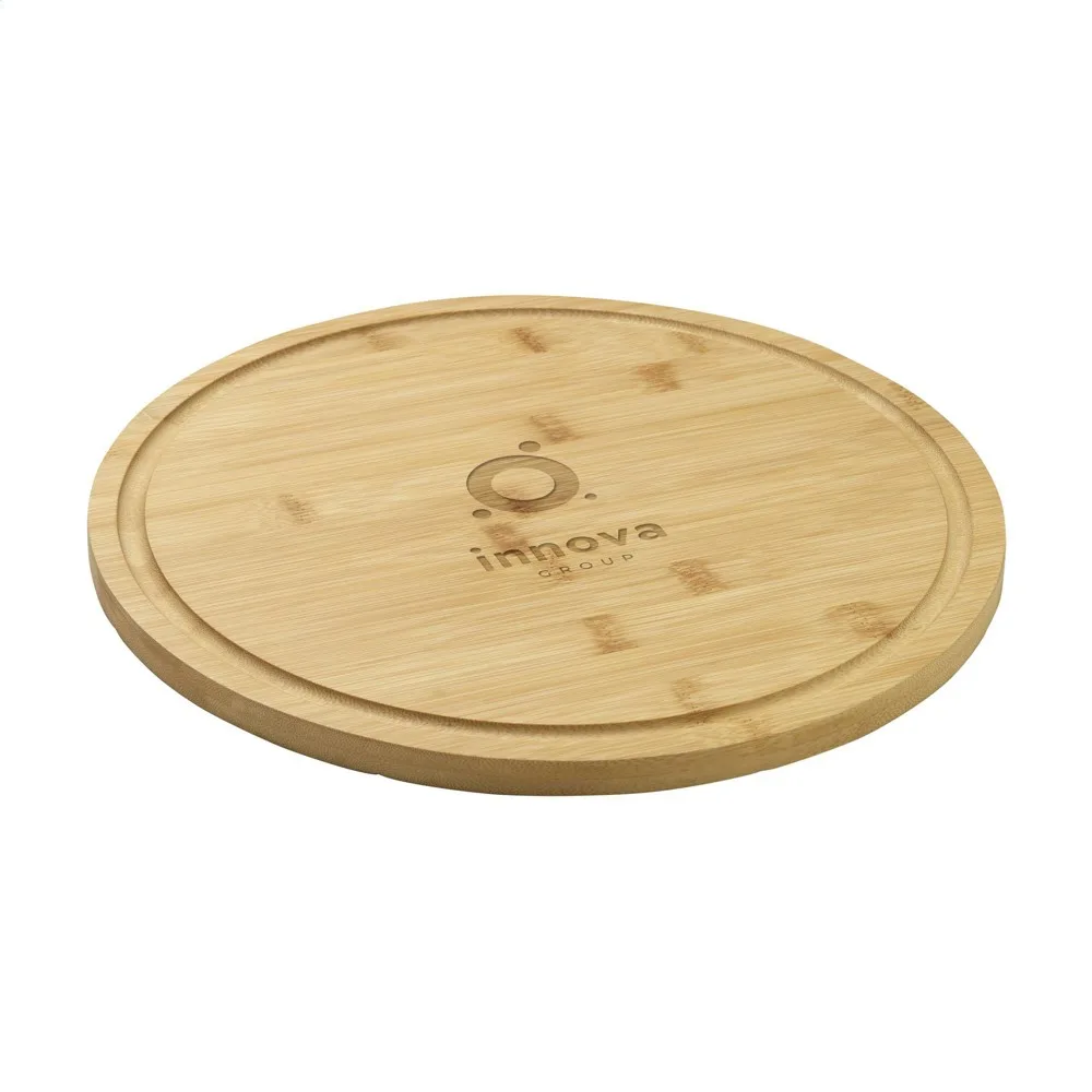 Pizzabrett Tramonti bedrucken FSC Bambus Saftrille 35cm — Produktfoto 3