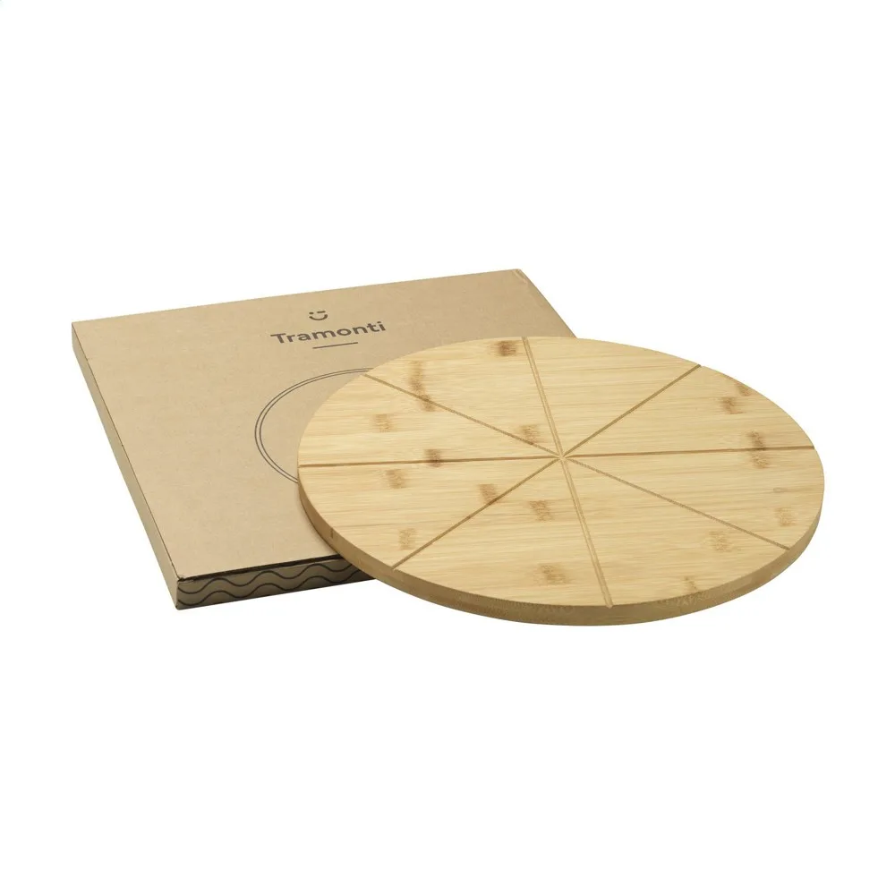 Pizzabrett Tramonti bedrucken FSC Bambus Saftrille 35cm — Produktfoto 6
