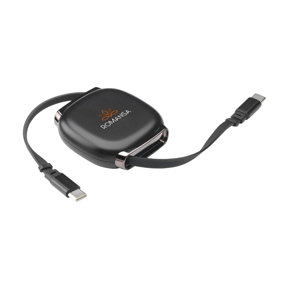 Reelio Retractable RCS R-ABS Charging Cable zwart - Hidalgo-werbeartikel Reelio Retractable RCS R-ABS Charging Cable, zwart