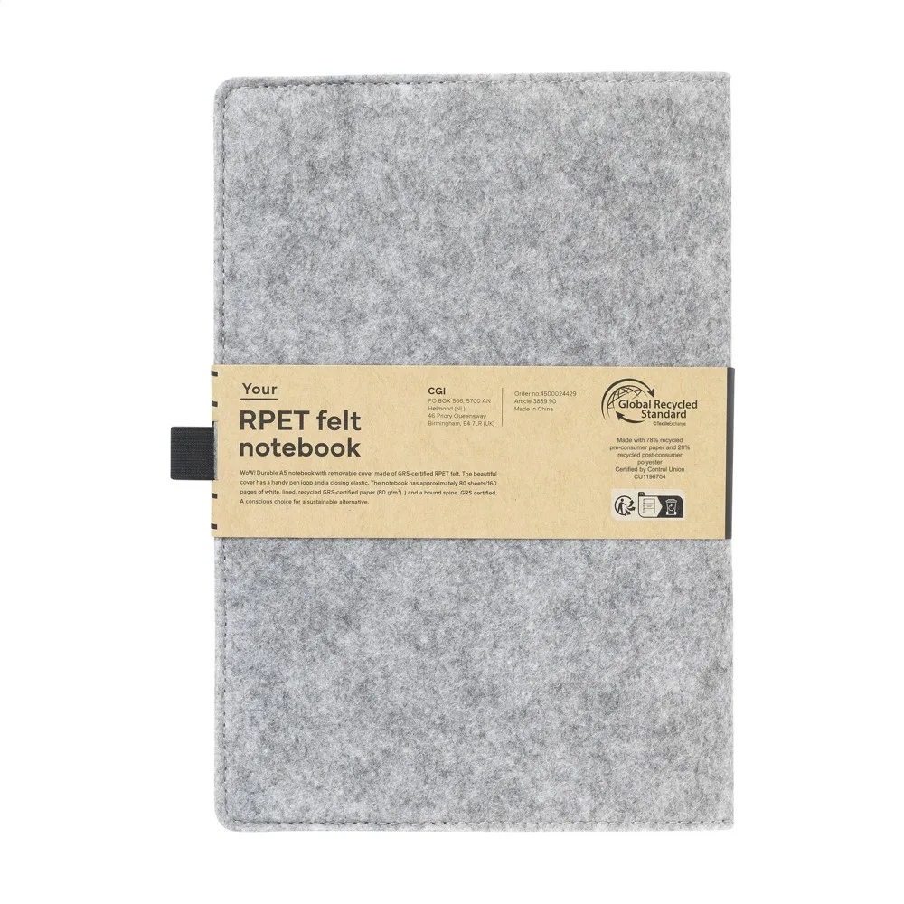 Felty GRS RPET Notebook A5 notitieboek productfoto 2 - Hidalgo-werbeartikel Felty GRS RPET Notebook A5 notitieboek — productfoto 2
