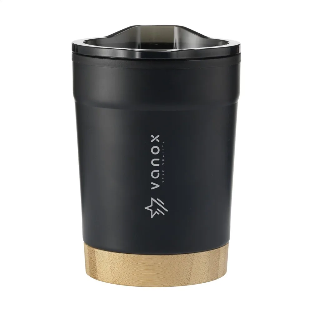 Kobe Bamboo RCS Recycled Steel 350 ml koffiebeker zwart - Hidalgo-werbeartikel Kobe Bamboo RCS Recycled Steel 350 ml koffiebeker, zwart