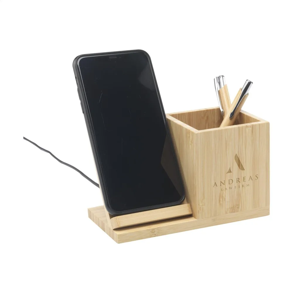 Bamboo Boss 15W draadloze opladerpenhouder productfoto 3 - Hidalgo-werbeartikel Bamboo Boss 15W draadloze oplader/penhouder — productfoto 3