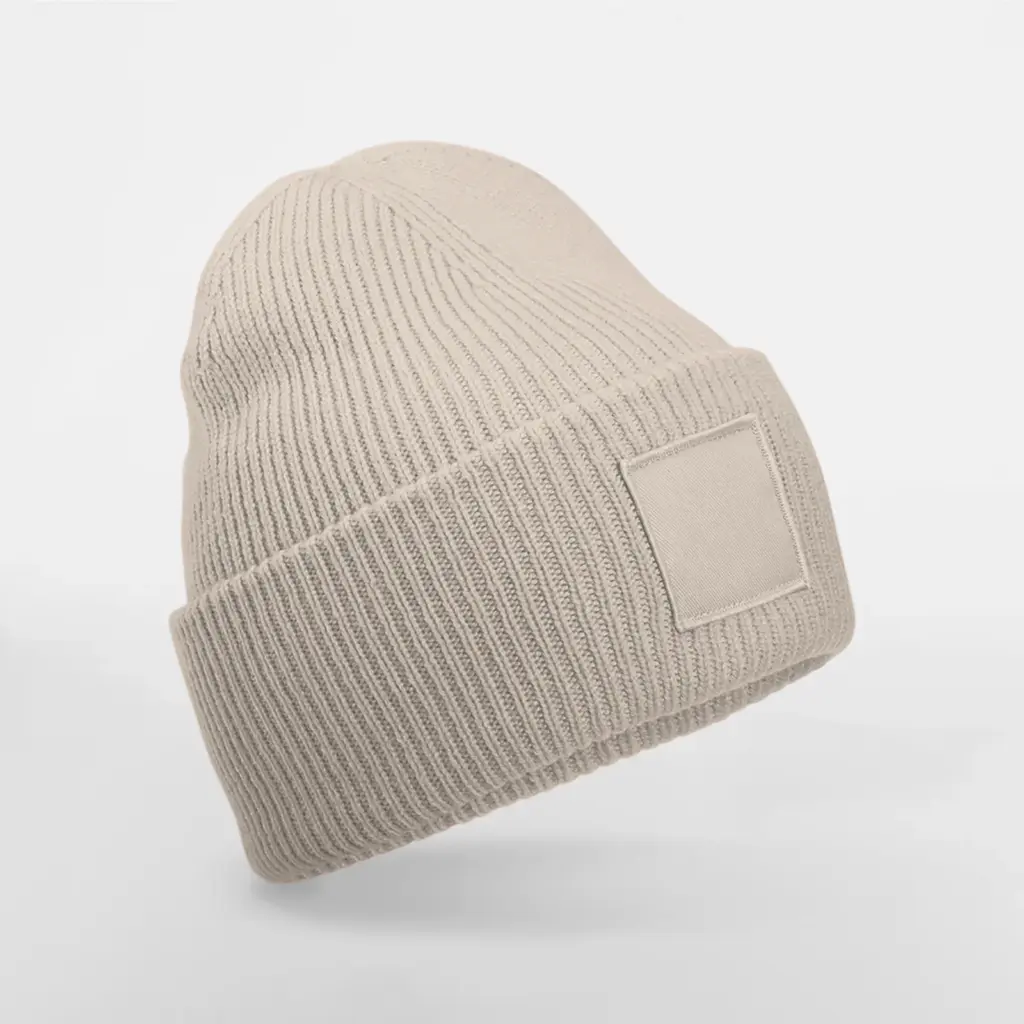 Muts met brede revers en toon-op-toon patch, natural stone — productfoto 9