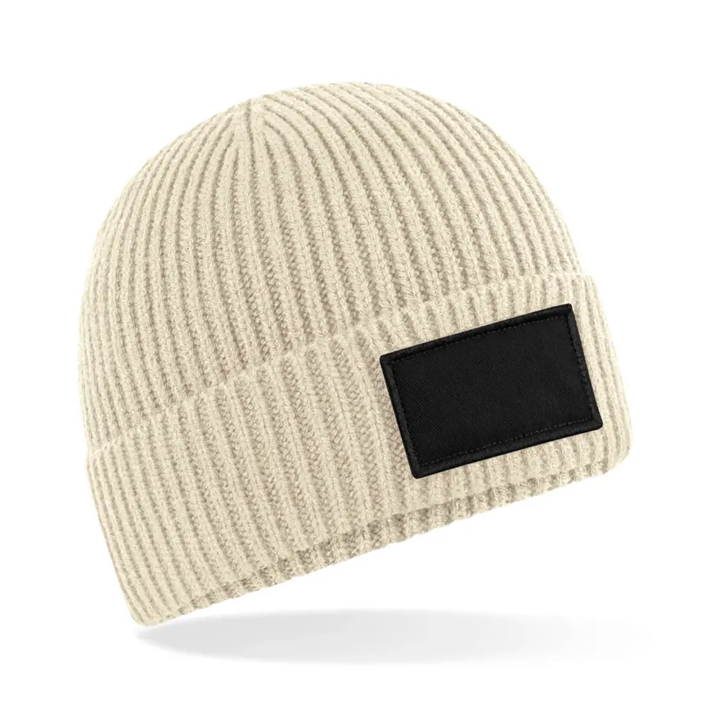 Trendy muts met patch, oatmeal / black — productfoto 9