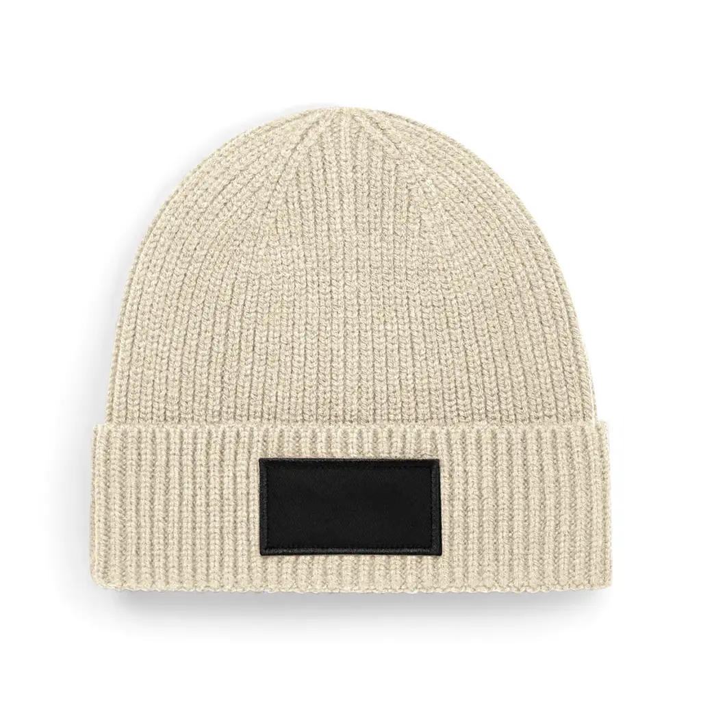 Trendy muts met patch, oatmeal / black — productfoto 10