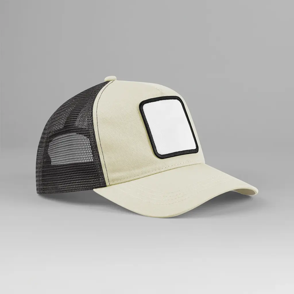 PS_B636-S_STONE-SHADOWGREY - Hidalgo 5-panel trucker pet met vierkante patch, stone/shadow grey — productfoto 8