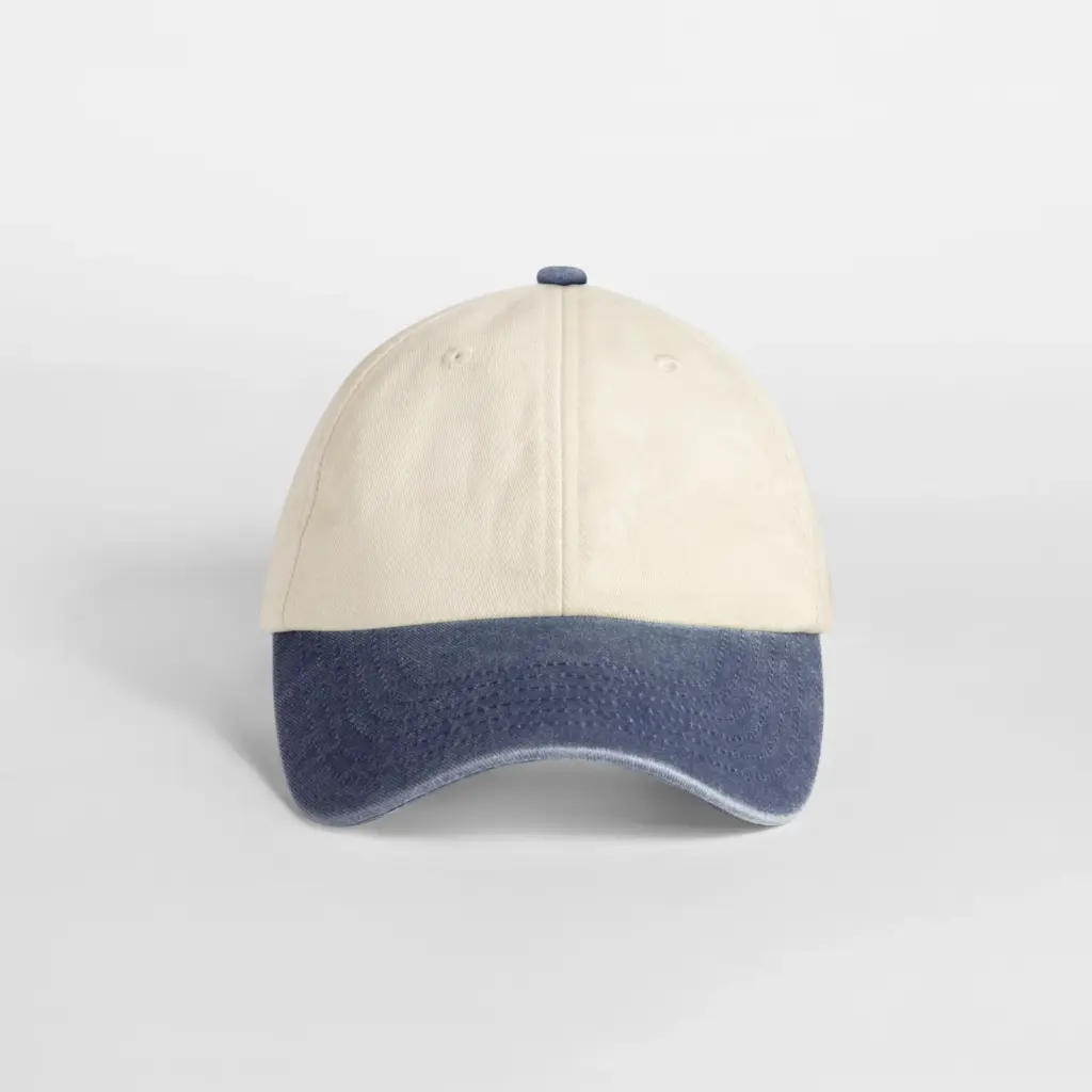 B673 - Compacte vintage cap met contrasterende klep, natural / vintage denim — productfoto 3