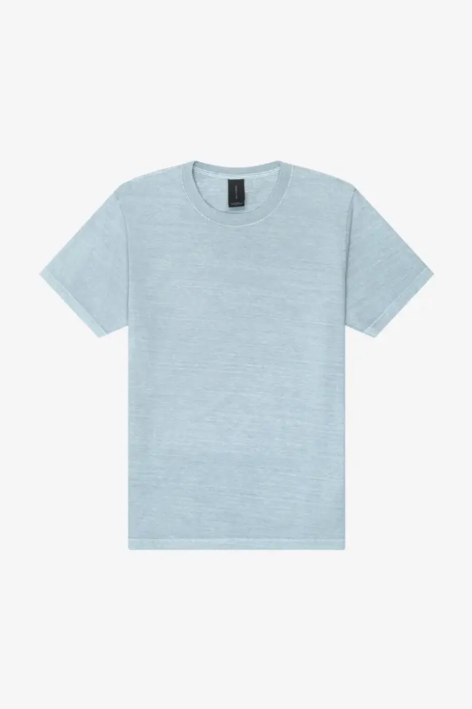Dik uniseks t-shirt met vintage wash, light washed denim — productfoto 7