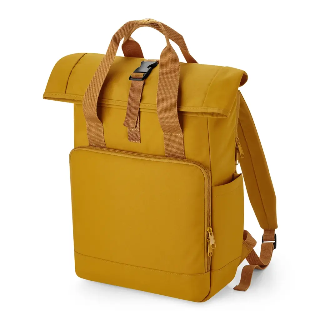 Gerecyclede rugzak voor laptop, mustard — productfoto 5