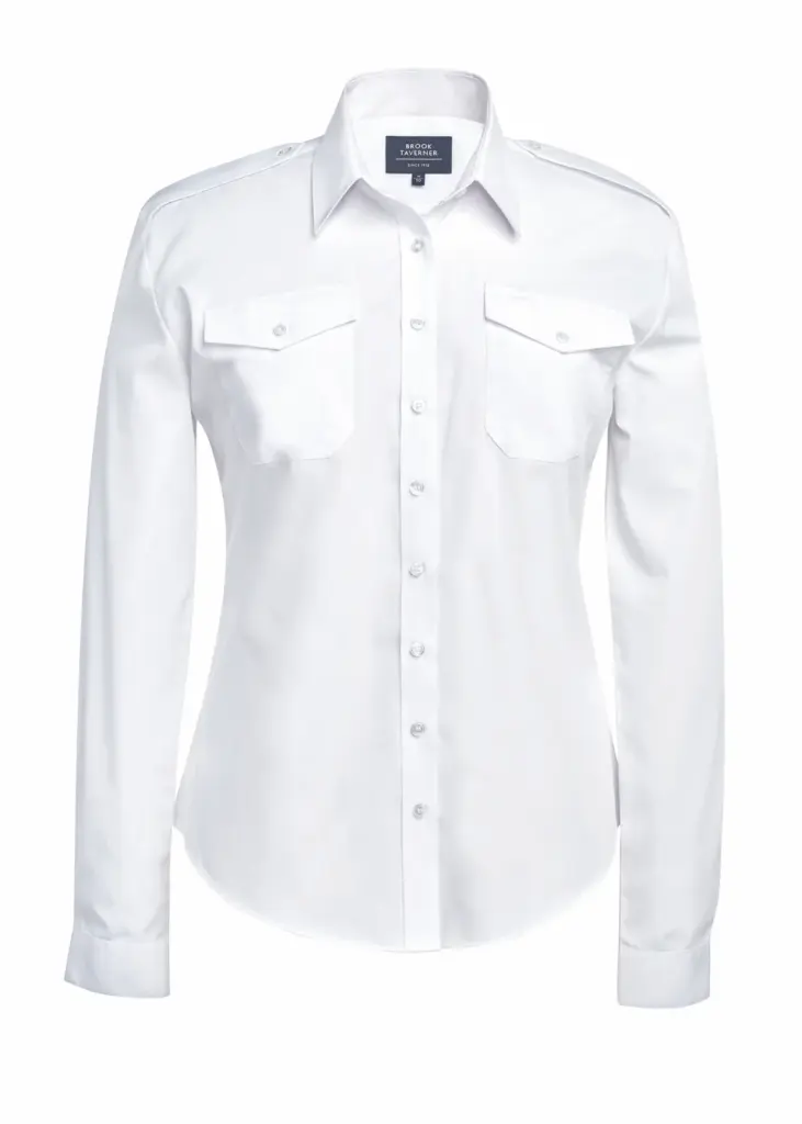 Dames pilotenblouse met lange mouwen, white — productfoto 2