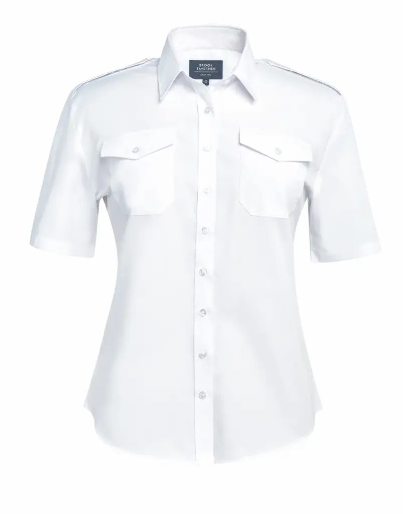 PS_BT2395_WHITE - Hidalgo-werbeartikel Dames pilotenblouse met korte mouwen, white — productfoto 2