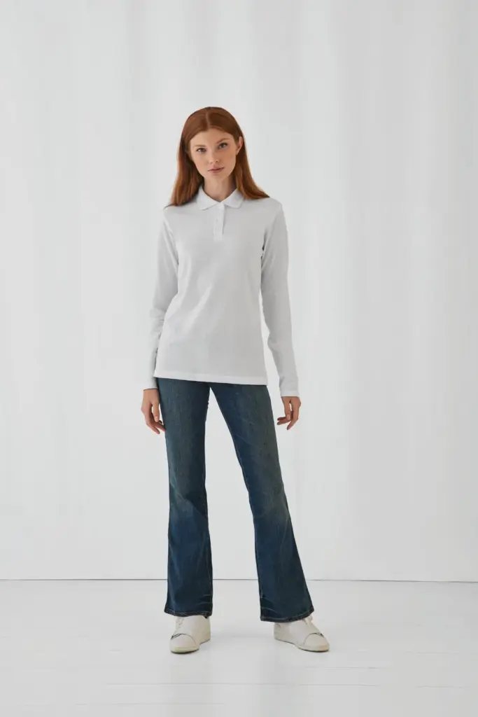 ID.001 Ladies' long-sleeve polo shirt — productfoto 4