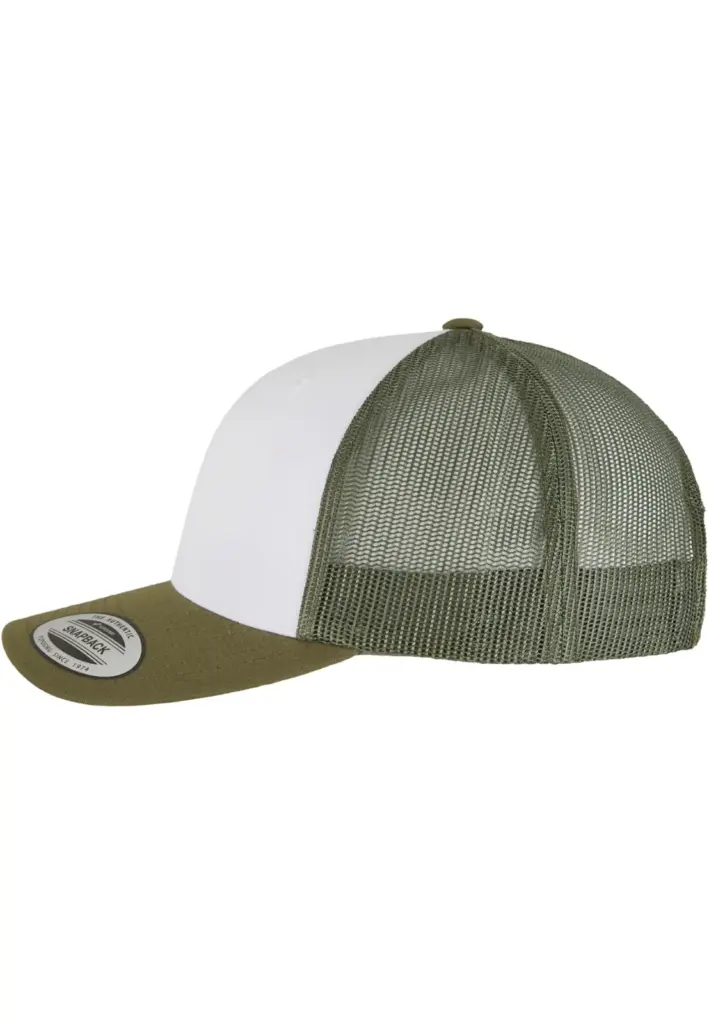 PS_FL6606CF-S_MOOSGREEN-WHITE-OLIVE - Hidalgo-werbeartikel Retro Truckerpet met gekleurde klep, moosgreen / white / olive — productfoto 14
