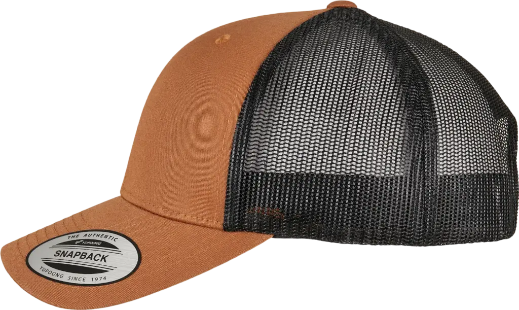 Tweekleurige Retro Truckerpet, caramel / black — productfoto 18