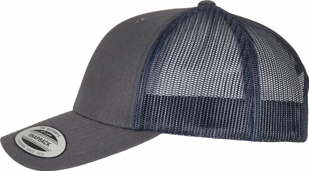 Tweekleurige Retro Truckerpet, charcoal / navy — productfoto 28