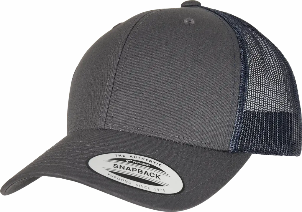 Tweekleurige Retro Truckerpet, charcoal / navy — productfoto 29