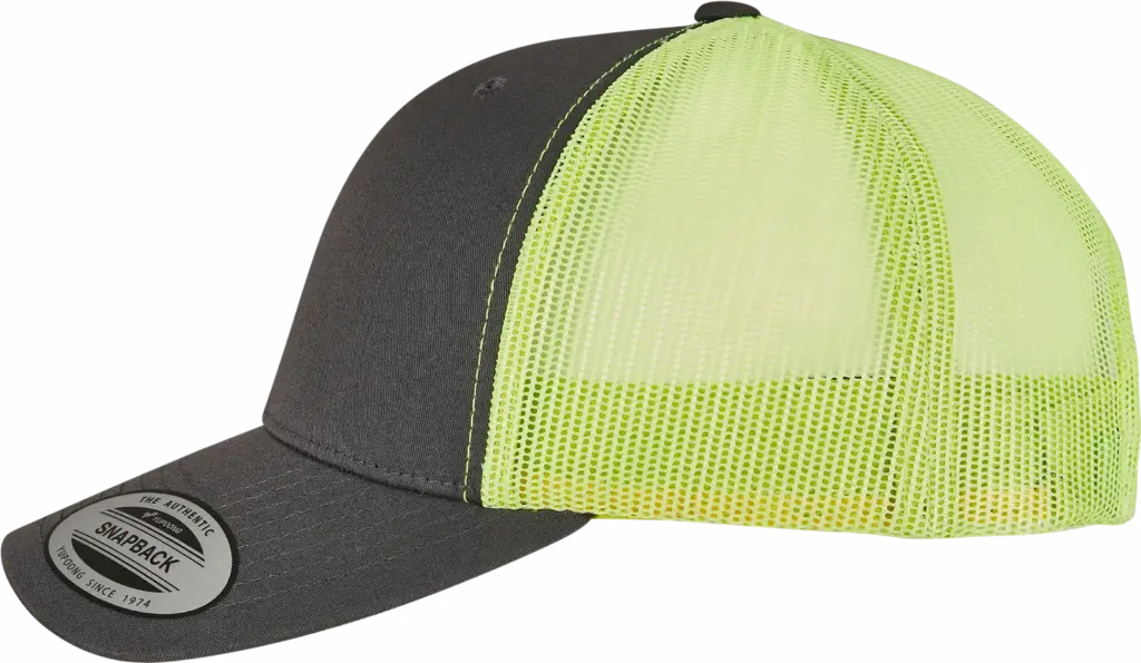Tweekleurige Retro Truckerpet, charcoal / neon green — productfoto 33