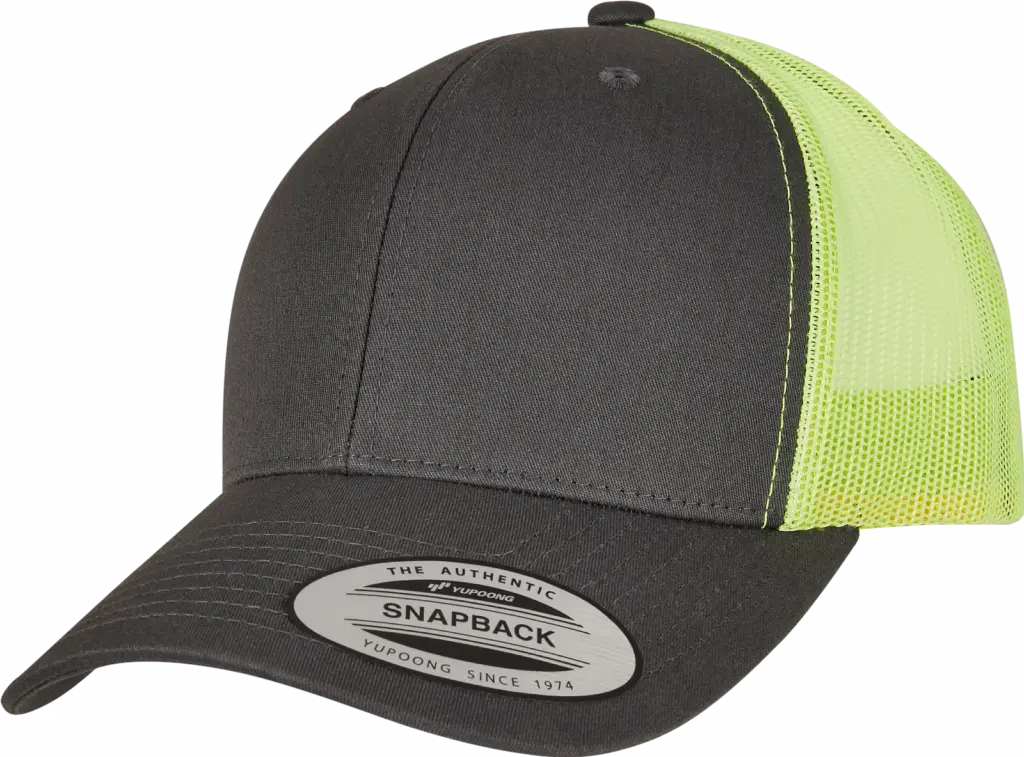 Tweekleurige Retro Truckerpet, charcoal / neon green — productfoto 34