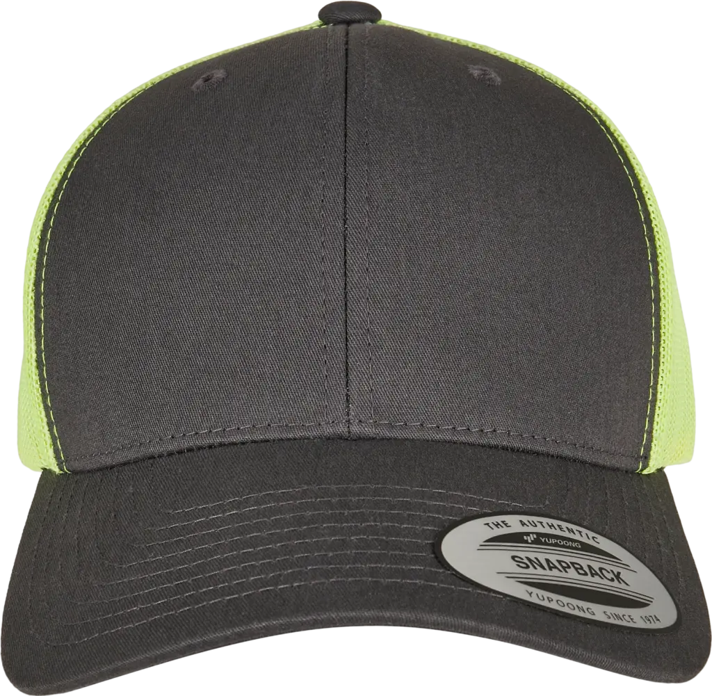 Tweekleurige Retro Truckerpet, charcoal / neon green — productfoto 36