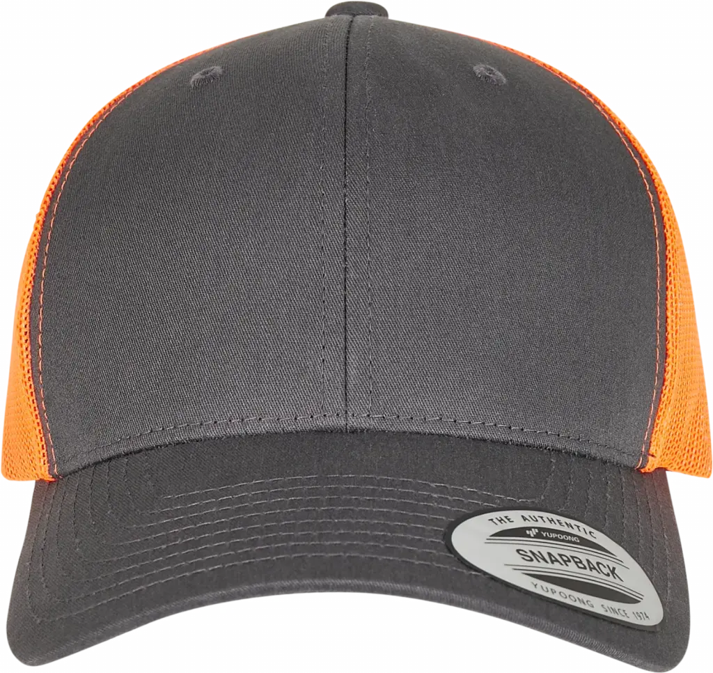 Tweekleurige Retro Truckerpet, charcoal / neon orange — productfoto 41