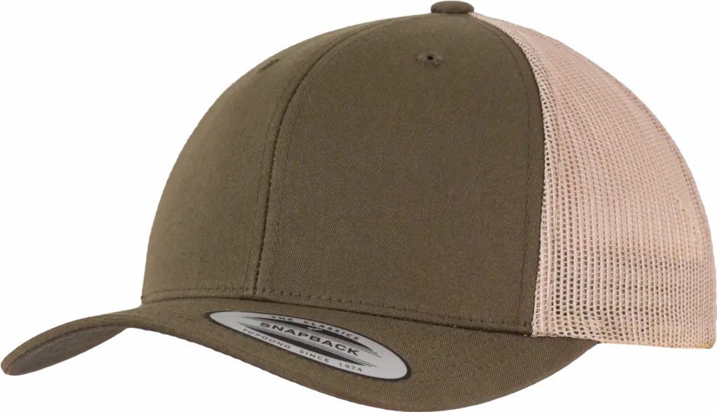 Tweekleurige Retro Truckerpet, mossgreen / khaki — productfoto 73