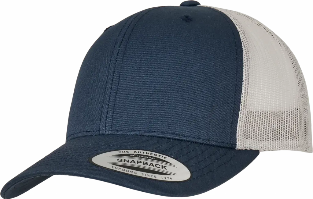 Tweekleurige Retro Truckerpet, navy / silver — productfoto 78