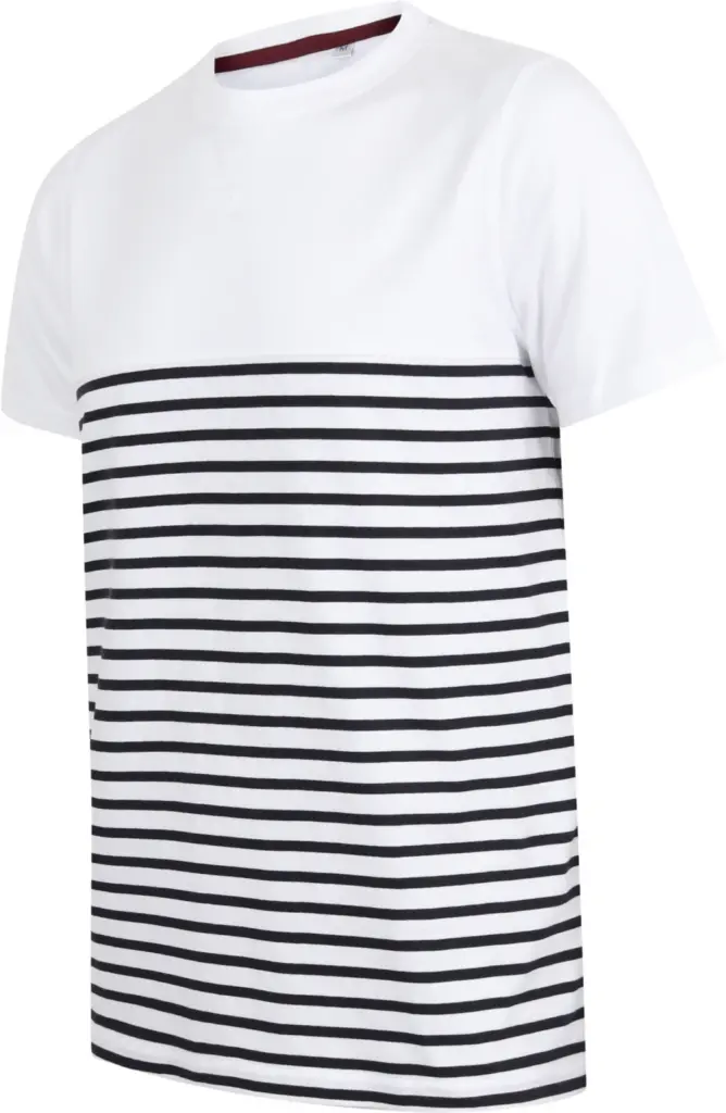 PS_FR135-FS_WHITE-NAVY - Hidalgo-werbeartikel Short sleeved breton t-shirt, white / navy — productfoto 14