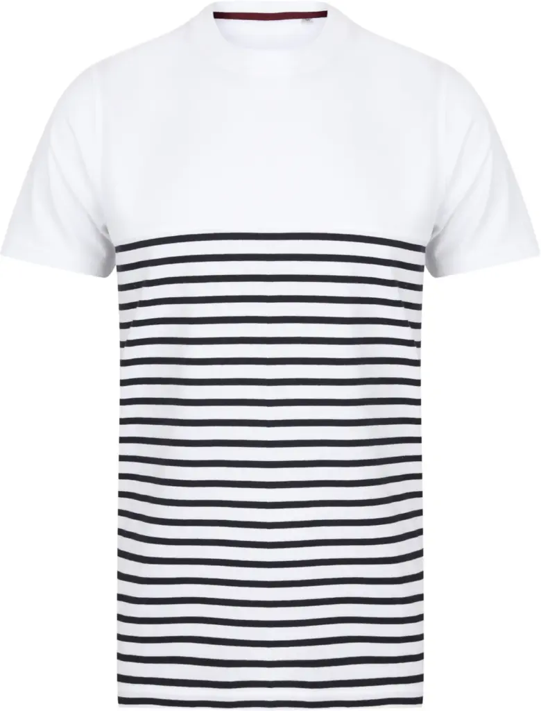 PS_FR135-2_WHITE-NAVY - Hidalgo-werbeartikel Short sleeved breton t-shirt, white / navy — productfoto 15