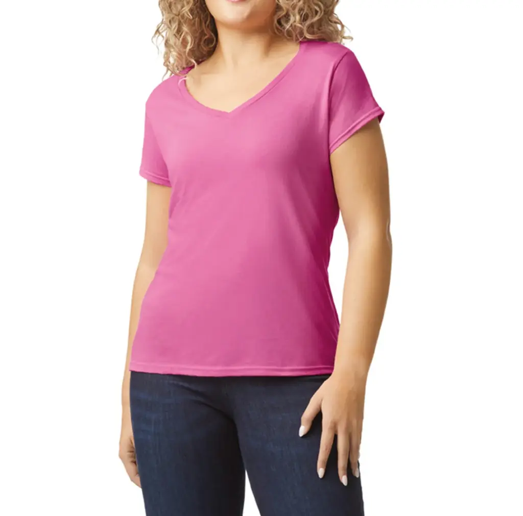 Softstyle® Fitted Ladies' V-neck T-shirt, azalea — productfoto 14