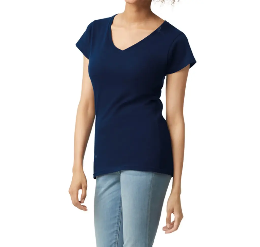 Softstyle® Fitted Ladies' V-neck T-shirt, navy — productfoto 19