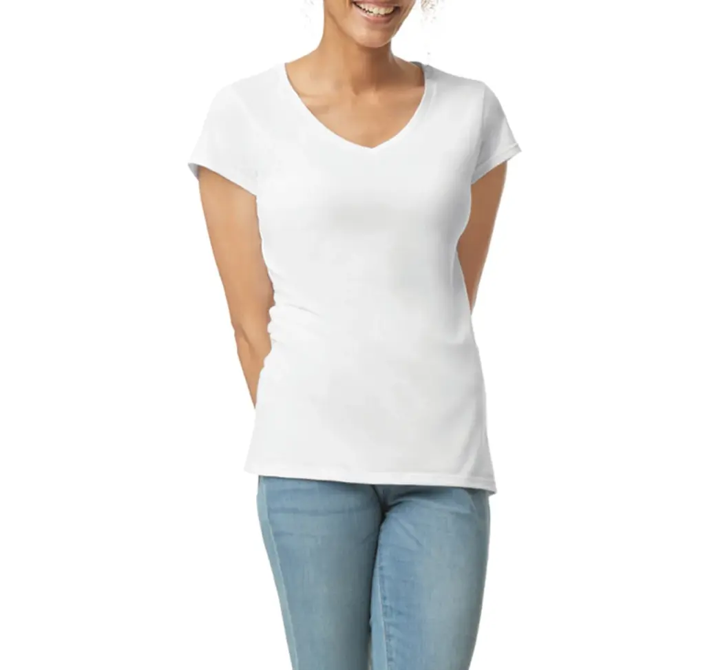 Softstyle® Fitted Ladies' V-neck T-shirt, white — productfoto 22