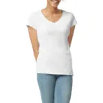 Softstyle® Fitted Ladies' V-neck T-shirt, white — productfoto 22