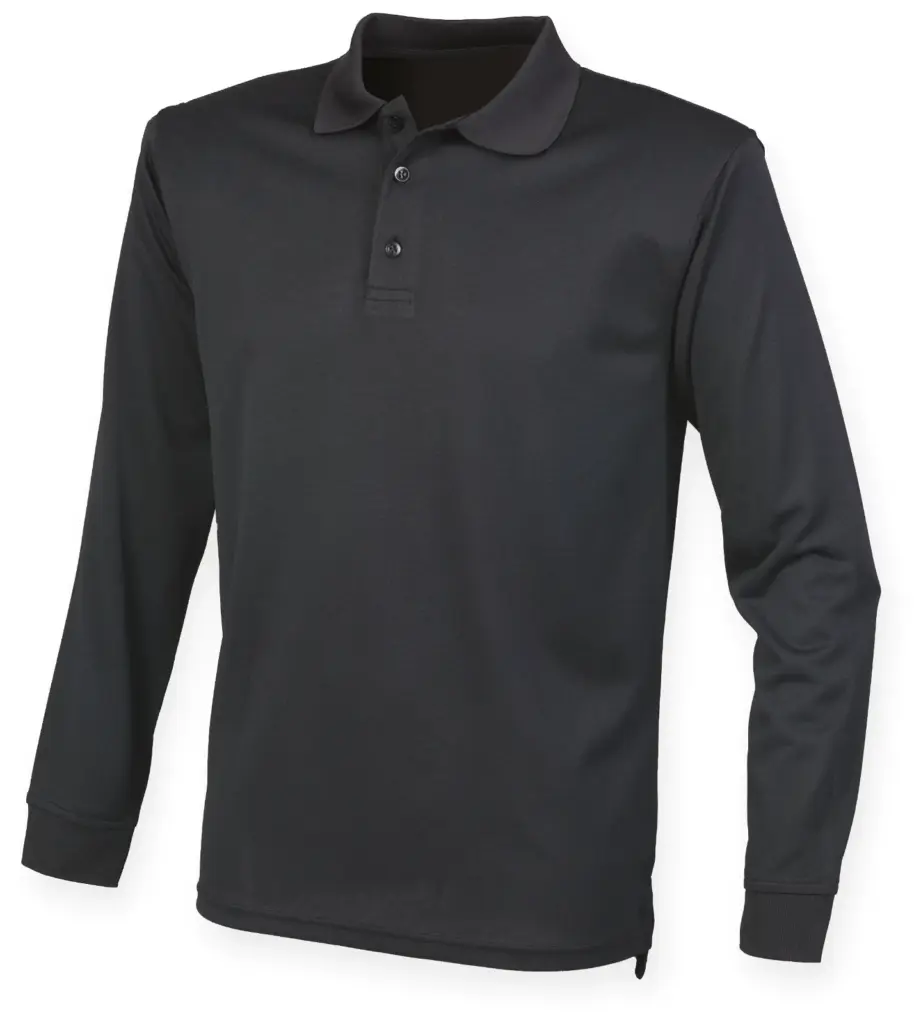 Unisex Coolplus® Long Sleeved Polo Shirt, black — productfoto 3