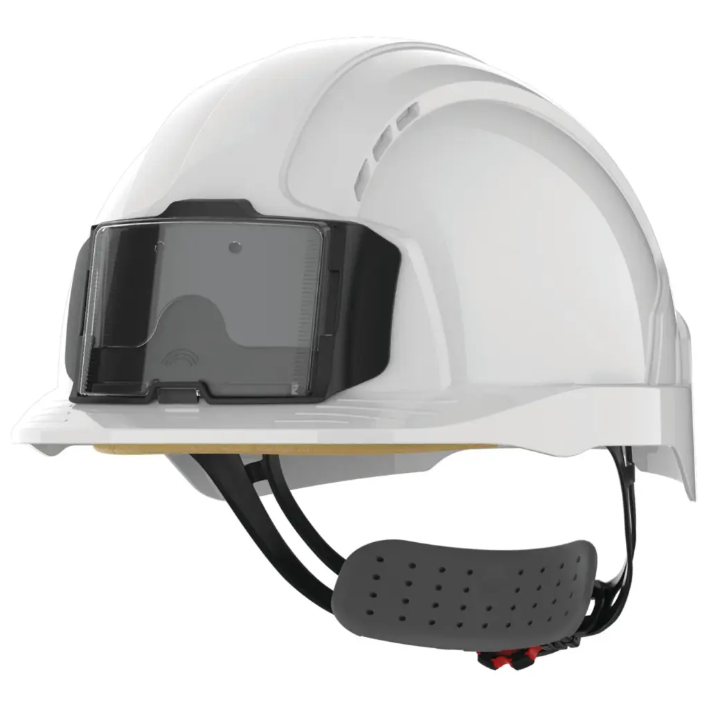 EVOLite® veiligheidshelm met badgehouder, geventileerd, met ratelsluiting.