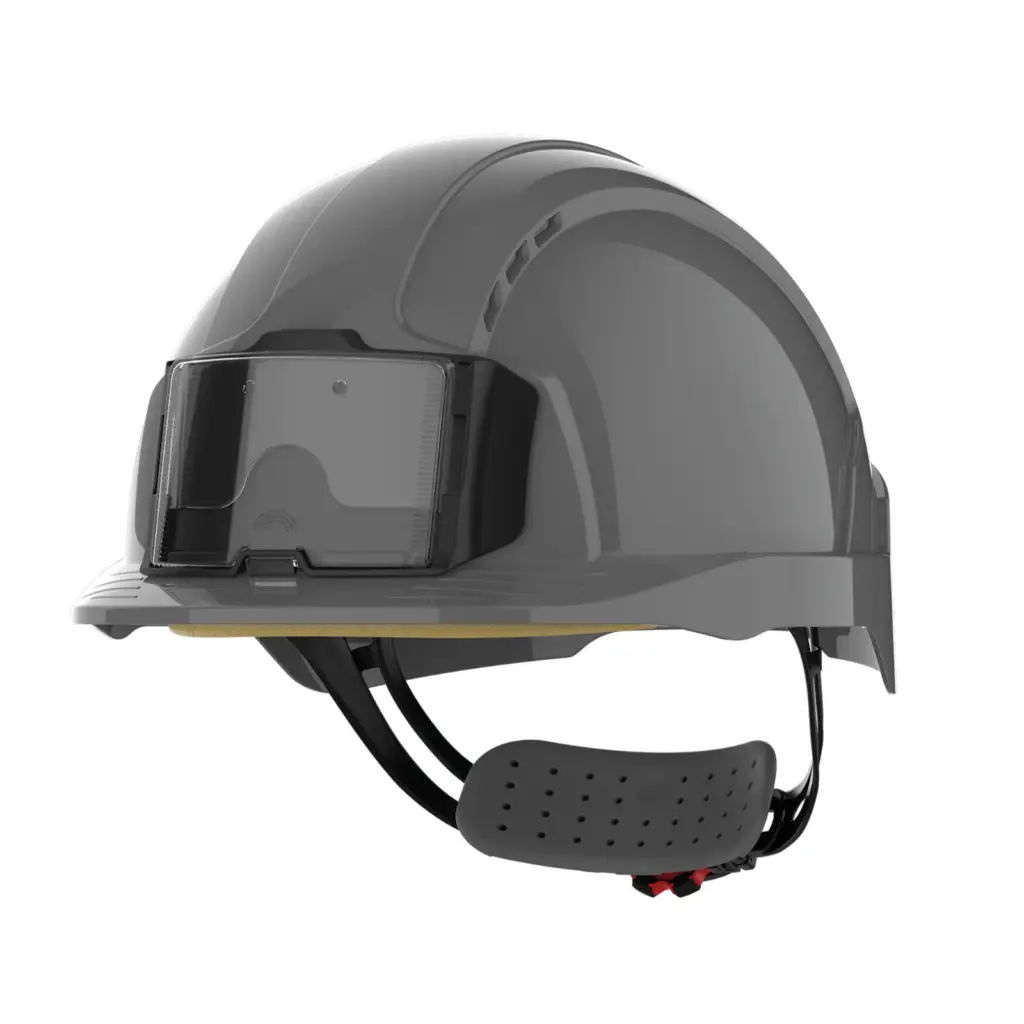 PS_JSAJB173-FS_GREY - Hidalgo-werbeartikel EVOLite® veiligheidshelm met badgehouder, geventileerd, met ratelsluiting., grey — productfoto 4