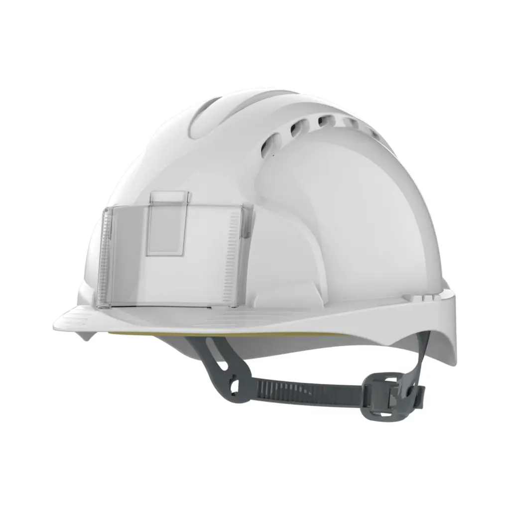 PS_JSAPB03-FS_WHITE - Hidalgo-werbeartikel EVO®2 geventileerde helm met badgehouder - schuifsluiting., white — productfoto 2