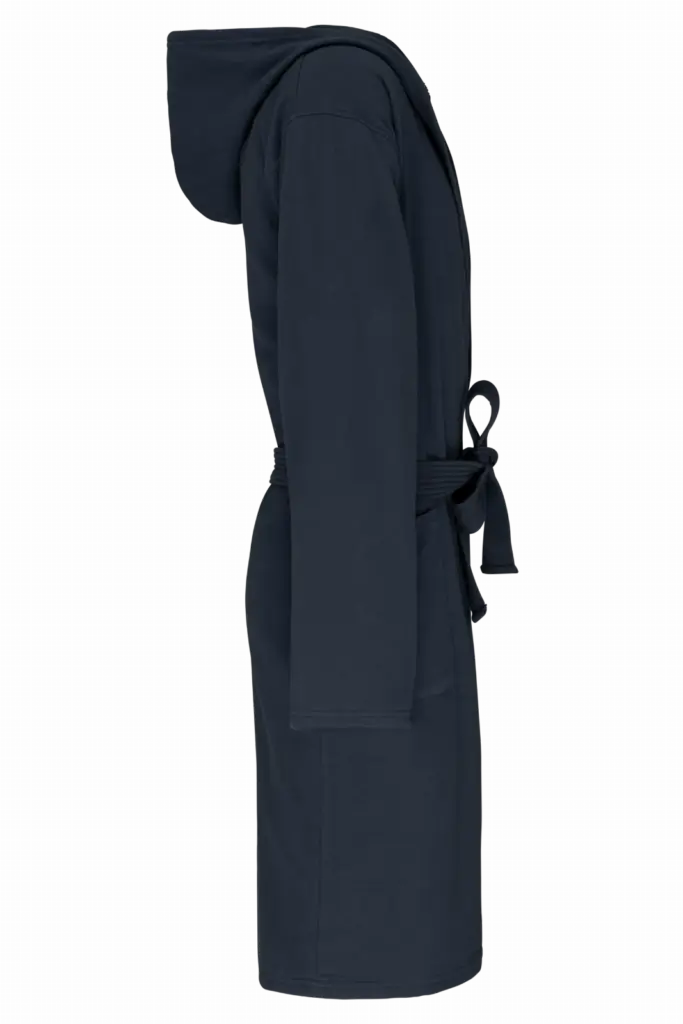Biologische badjas met capuchon, navy — productfoto 30