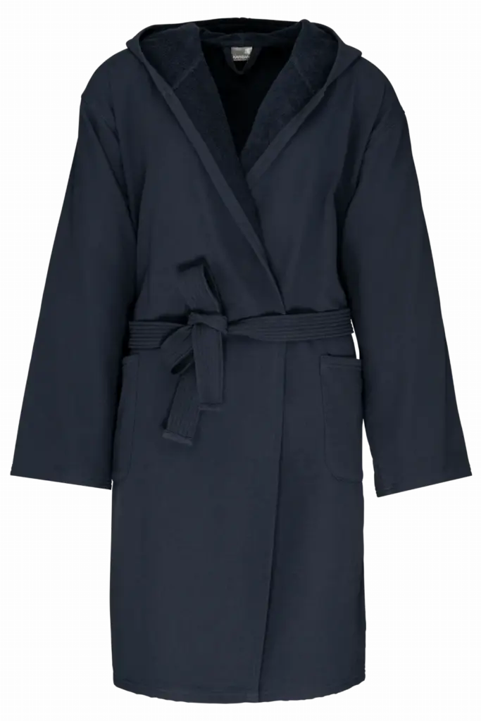 Biologische badjas met capuchon, navy — productfoto 31
