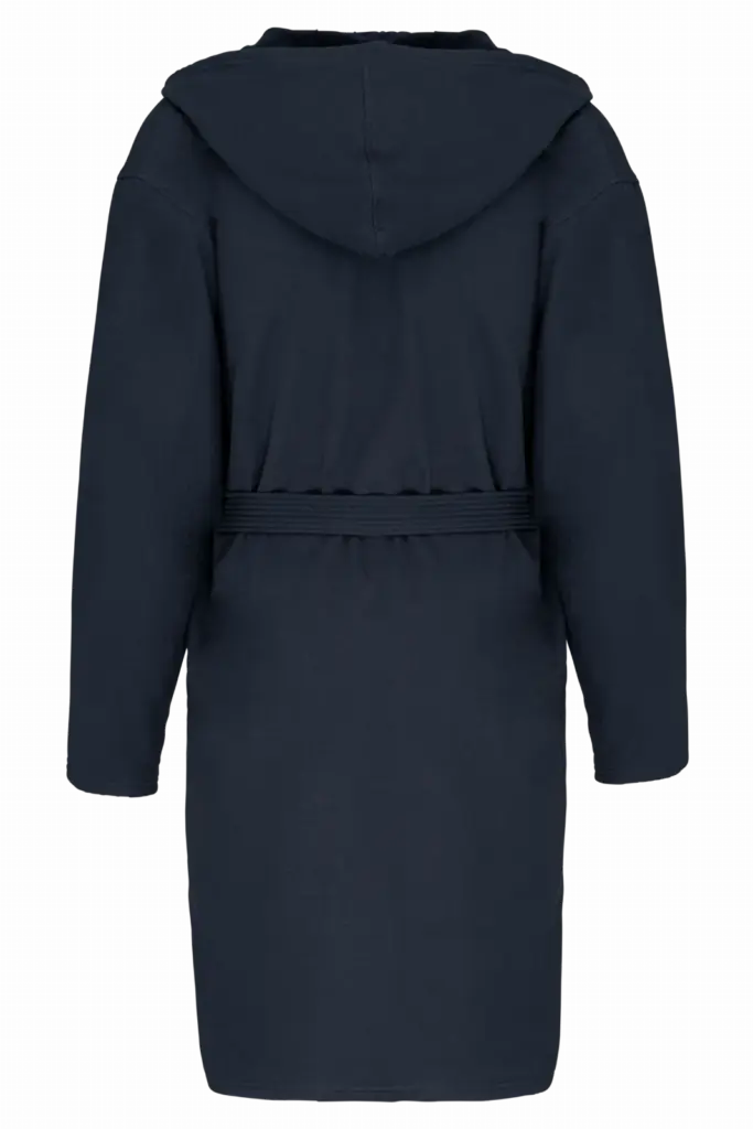 Biologische badjas met capuchon, navy — productfoto 32