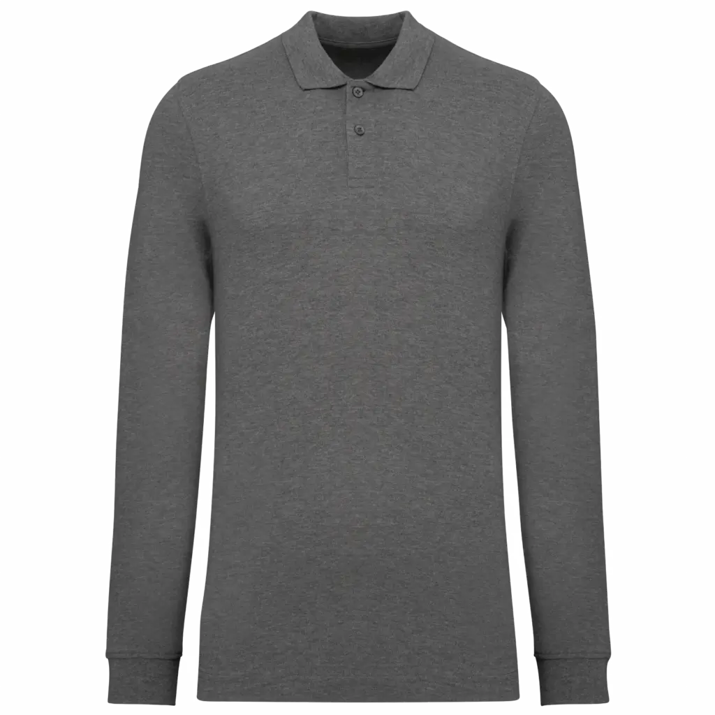 Bio180 piqué herenpolo lange mouwen, grey heather — productfoto 16