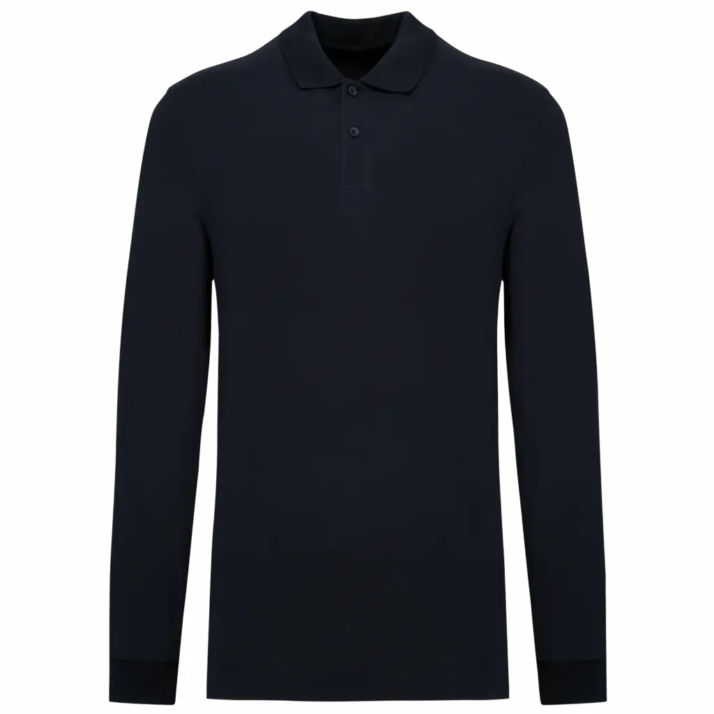 Bio180 piqué herenpolo lange mouwen, navy — productfoto 19