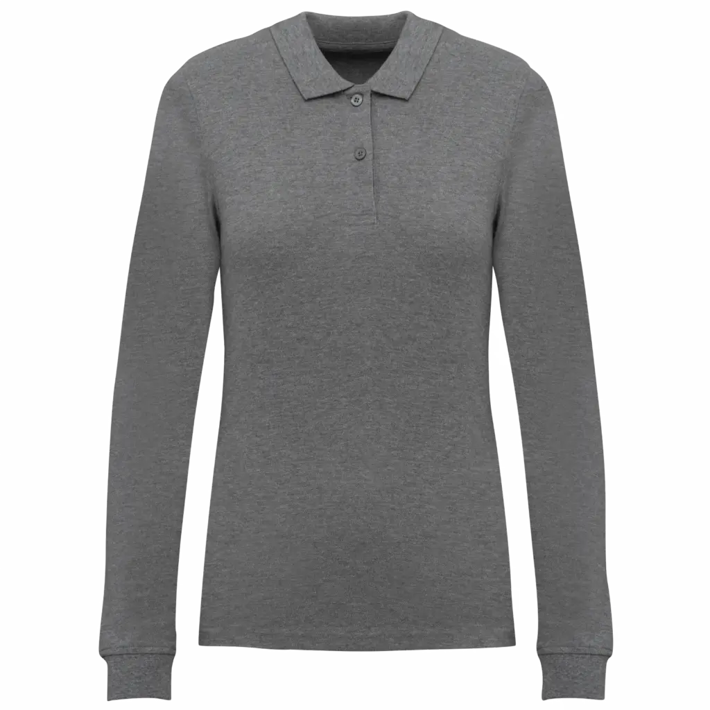 Bio180 piqué damespolo lange mouwen, grey heather — productfoto 8
