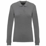 Bio180 piqué damespolo lange mouwen, grey heather — productfoto 8