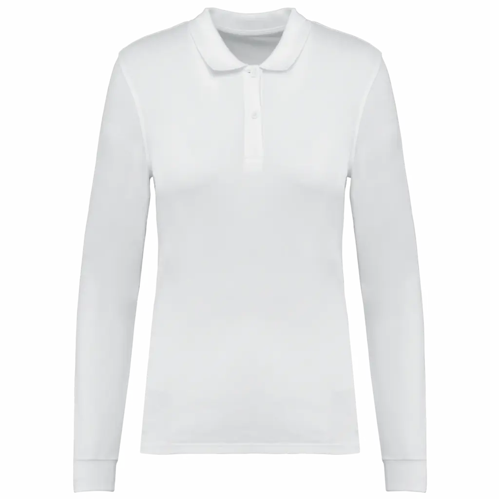 Bio180 piqué damespolo lange mouwen, white — productfoto 14